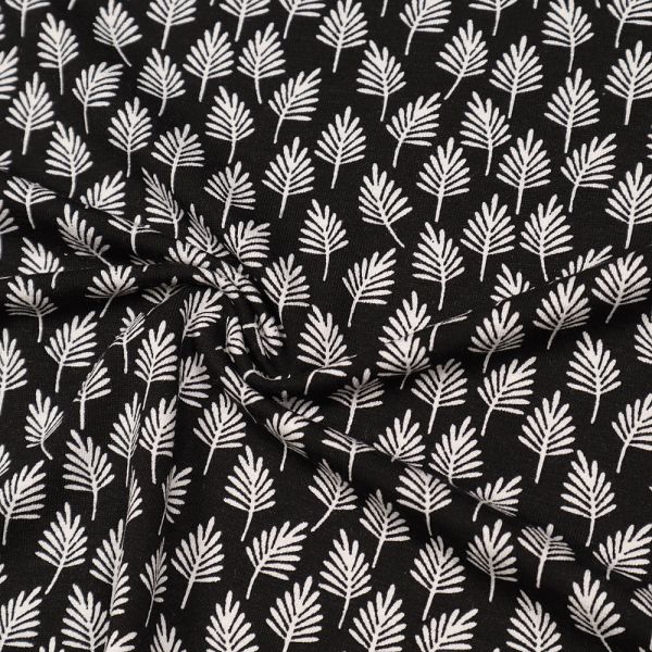 Viskosejersey Black & White Blätter - schwarz/weiss