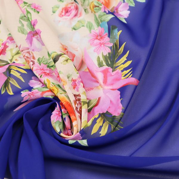 Chiffon bunte Blumen PANEL - royalblau/beige/rosé/fuchsia/violett/orange/gelb