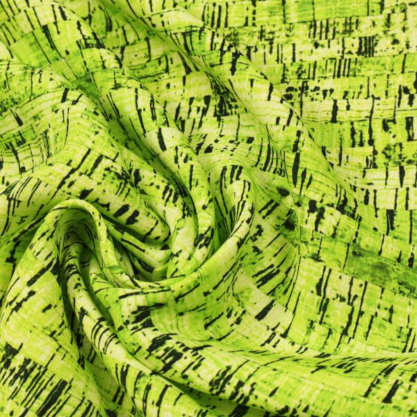 Viskosestoff Fantasie Muster - neon-grün/wollweiss/schwarz