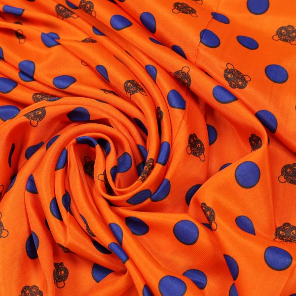 Blusen- und Kleiderstoff Punkte & Bären-Motiv - orange/blau (2.Wahl)