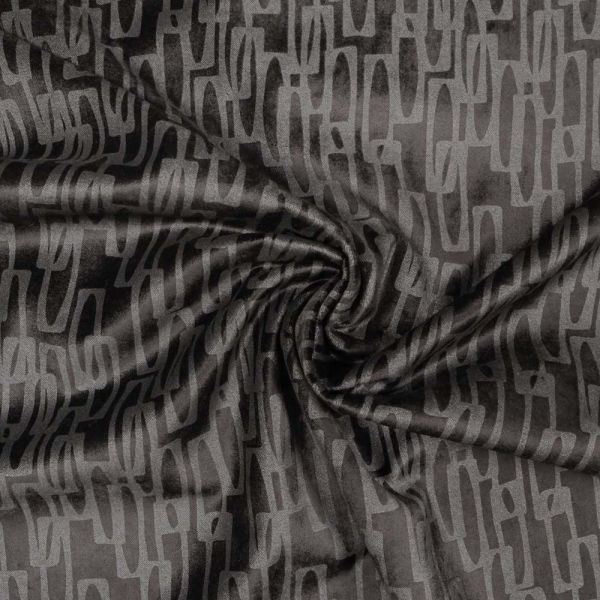 Stretch Baumwoll-Samt mit Retro Muster bedruckt - schwarz/anthrazit