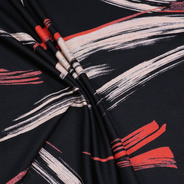 Baumwolle-Modal Jersey Pinsel Streifen - schwarz/beige/rot