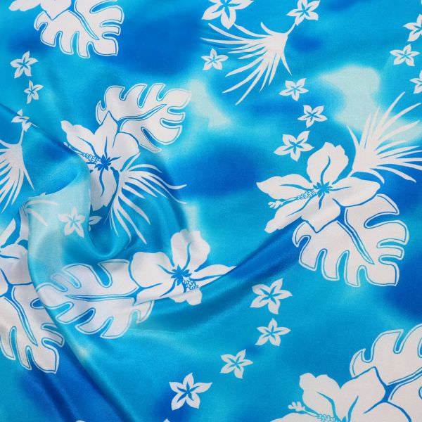 Reine Seide Seidensatin Hawaii Flower - türkis/mintgrün/weiss
