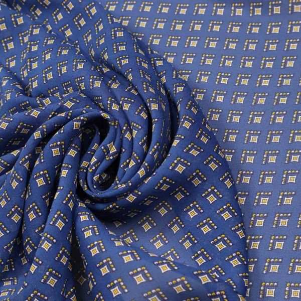 Viskose Chiffon mit Krawatten-Muster - jeansblau/gelb/weiss