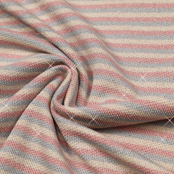 Sweatshirt Stoff Querstreifen & Lurex - ecru/hellblau/rosa/silber
