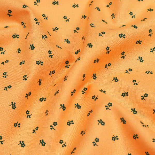 Baumwoll- Trachtenstoff Streublümchen - orange/dunkelgrün
