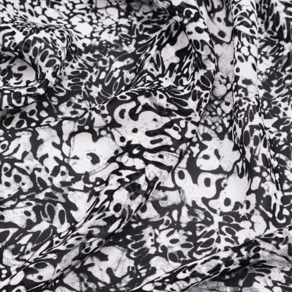 Viskose Chiffon Blumen - schwarz/grau/weiss