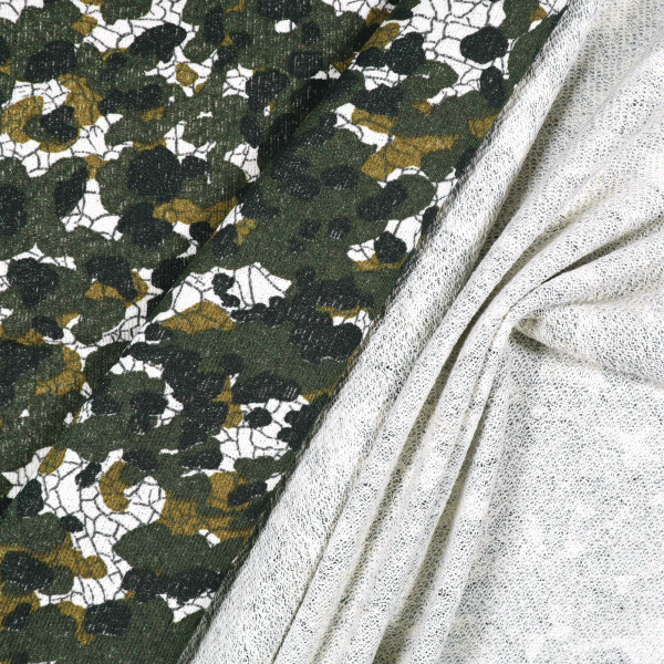 Sweatshirt Stoff Camouflage-Style & Lurex - wollweiss/senfgelb/olivgrün/schwarz