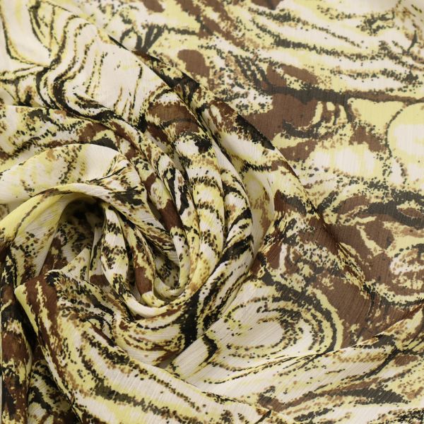 Crêpe Chiffon Fantasie Muster - weiss/gelb/braun/schwarz