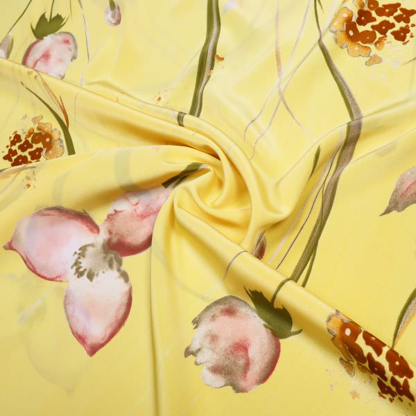 Blusen- und Kleiderstoff mit Blumen-Motiv PANEL - gelb/rosé/altrosa/olivgrün