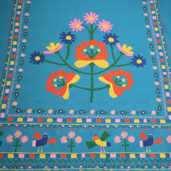 Baumwollstoff Folklore Blumen PANEL - türkis/gelb/orange/rosé/blau/grün