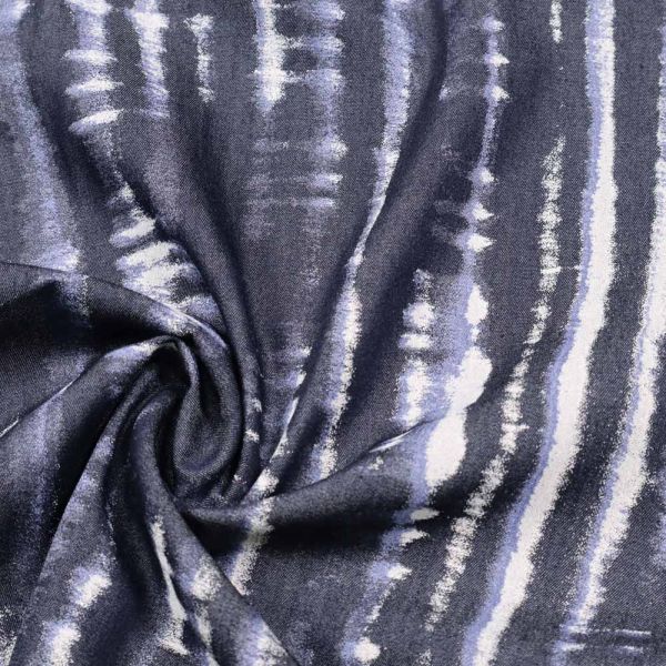 Lyocell Jeansstoff bedruckt mit Batik-Motiv & Glitzer - dark denim/jeansblau/weiss