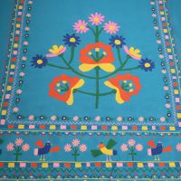 Baumwollstoff Folklore Blumen PANEL - türkis/gelb/orange/rosé/blau/grün