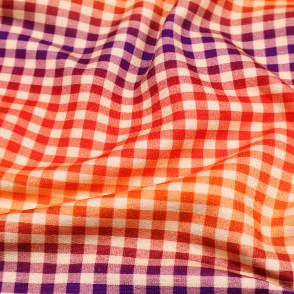Sweatshirt Stoff mit Karo - apricot/orange/rot/dunkelrot/lila