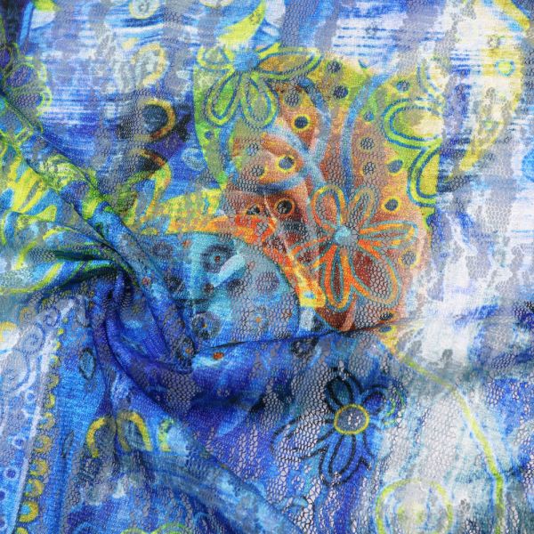 Spitzenstoff Blumen & Paisley Muster-Mix - weiss/türkis/royalblau/gelb/orange/schwarz