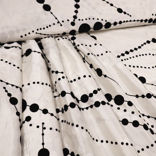 Dekostoff Taft Perlenkette beflockt - wollweiss/schwarz Extra breit - 280 cm