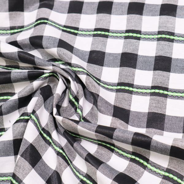 Baumwolle-Polyester Mix Karo & Streifen - weiss/grün/schwarz