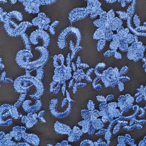 Tüll-Spitze mit Blumen-Motiv - schwarz/hellblau