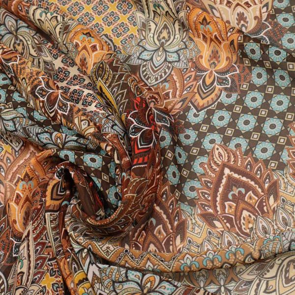 Chiffon Paisley & Mosaik-Design - braun/senfgelb/orange/beige/nude/türkis/petrol