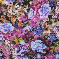 Viskose- Twill bunte Blumen - schwarz/violett/blau/türkis/senfgelb/koralle/braun