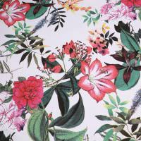 Sweatshirt Stoff Exotische Blumen - weiss/rot/fuchsia/orange/dunkelgrün Extra breit !
