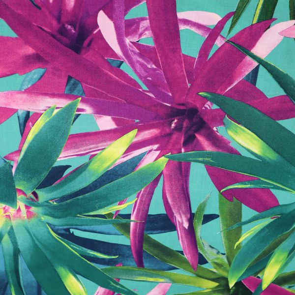 Viskosestoff tropische Blumen - fuchsia/pink/dunkelgrün/grün/petrol