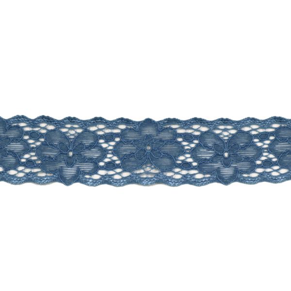 Elastische Spitzenborte Wäschespitze mit Bogenkante - jeansblau 26 mm