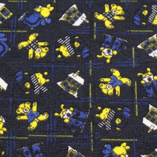 Sweatshirt Stoff mit Kindermotive - dunkelblau/gelb/weiss/royalblau (2.Wahl) Extra breit !
