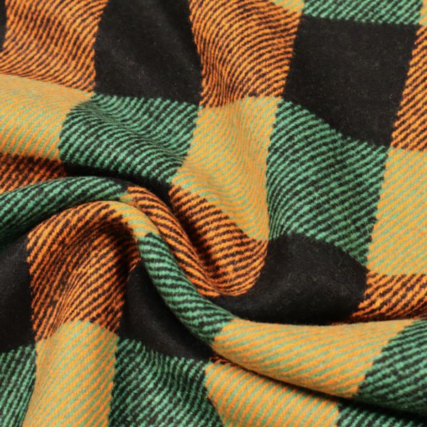 Baumwoll- Mantelstoff Karo & Diagonal - orange/grün/schwarz