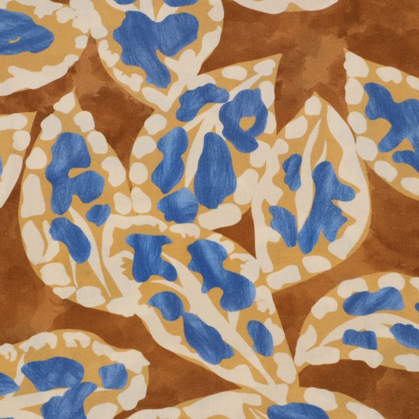 Viskosestoff Mosaik Blätter - creme/beige/hellbraun/jeansblau