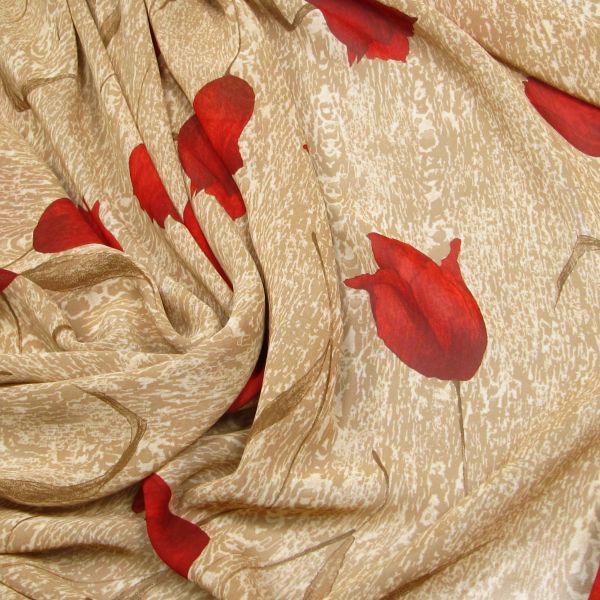 Viskose Chiffon Tulpen - braun/beige/rot