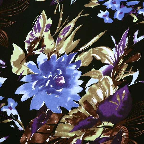 Baumwollstoff Blumen-Motiv & angeraut - schwarz/blau/lila/braun