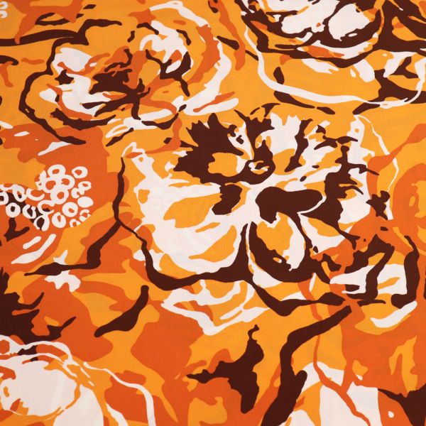 Viskose- Slinky-Jersey Fantasie Blumen - orange/terrakotta/wollweiss/braun