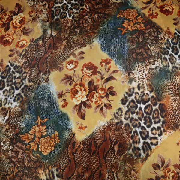 Jackenstoff Flower & Animal Print - braun/terrakotta/beige/ocker