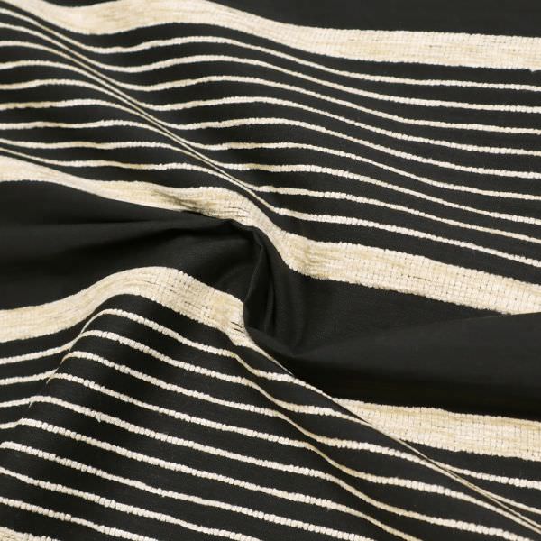 Stretch- Kleiderstoff mit Chenille-Streifen - schwarz/beige