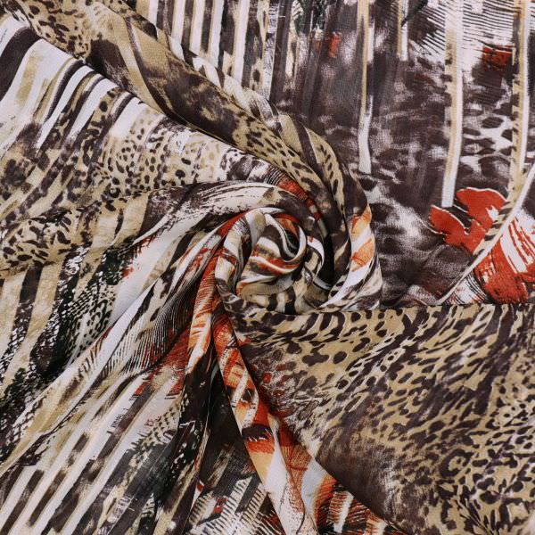 Viskose Chiffon Streifen & Leopardenmuster - beige/braun/terrakotta