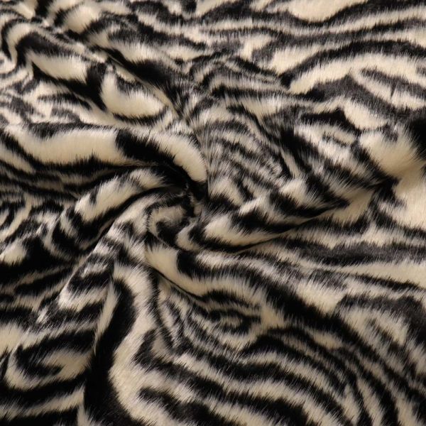 Kunstfell / Fellimitat Tiger-Muster - schwarz/wollweiß