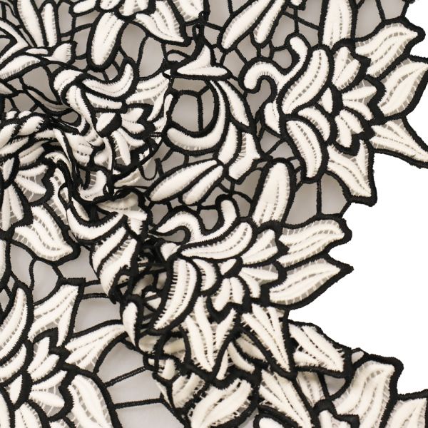 Guipure-Spitzenstoff mit Blumen-Motiv - weiss/schwarz