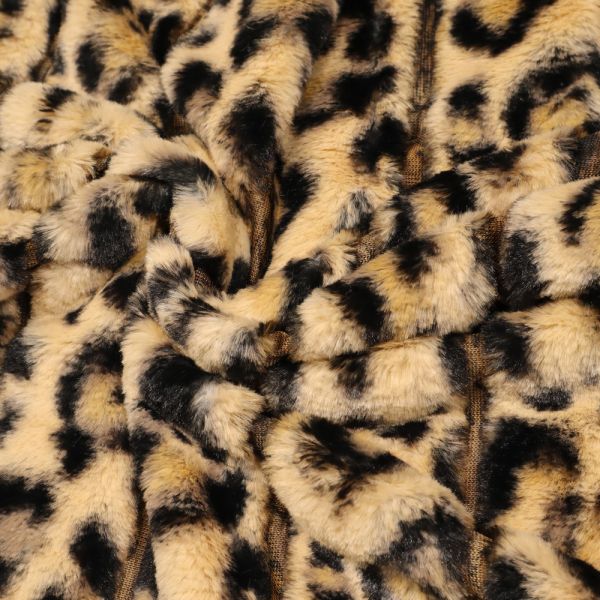 Microfaser Fellimitat mit Streifen & Leopardenmuster - beige/hellbraun/schwarz