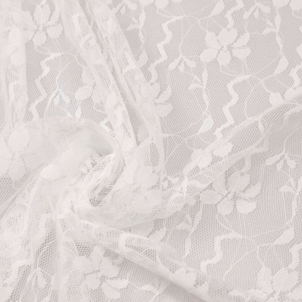 Tüll-Spitze mit Blumen uni - wollweiss