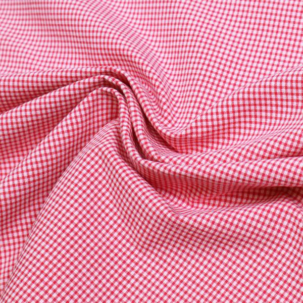 Baumwolle-Polyester Mix kleines Karo - weiss/rot