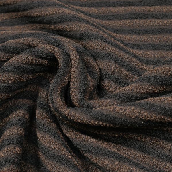 Stretch- Wollstoff Bouclé mit Querstreifen - braun/schwarz Extra breit !