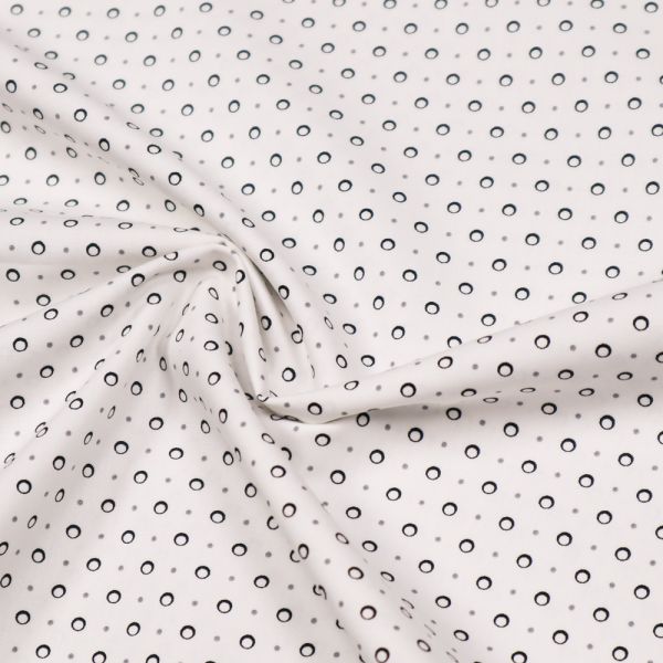 Baumwoll- Popeline Hemdenstoff Kreise & kleine Punkte - wollweiss/schwarz