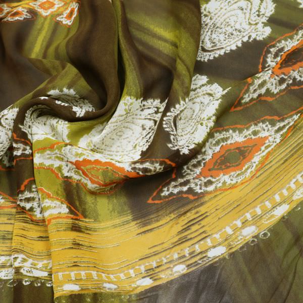 Viskose Chiffon mit Halbkreisform African Style PANEL - olivgrün/braun/goldgelb/terrakotta