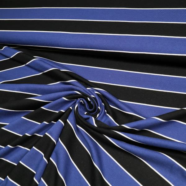 Baumwolljersey mit Querstreifen - weiss/marineblau/schwarz Extra breit !