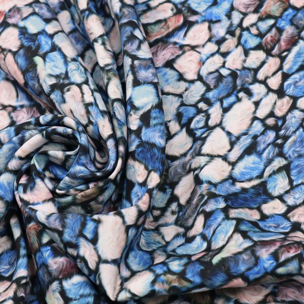 Viskosestoff Fell Mosaik - schwarz/blau/türkis/hellbraun/grau/wollweiss