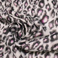 Seide-Viskose Mix Seidentaft Leoparden Muster - wollweiss/dunkelbraun/pink