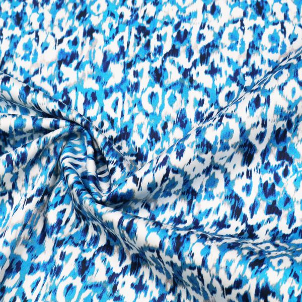 Stretch Baumwoll-Satin Ikat Muster - weiss/marineblau/türkis