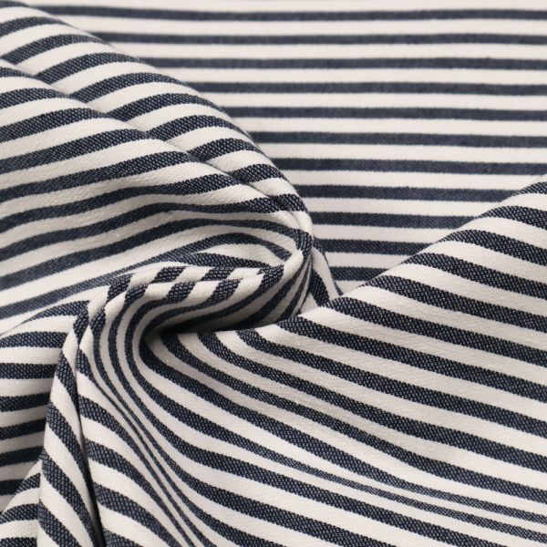 Stretch Baumwolle-Polyester-Mix Streifen - weiss/marineblau