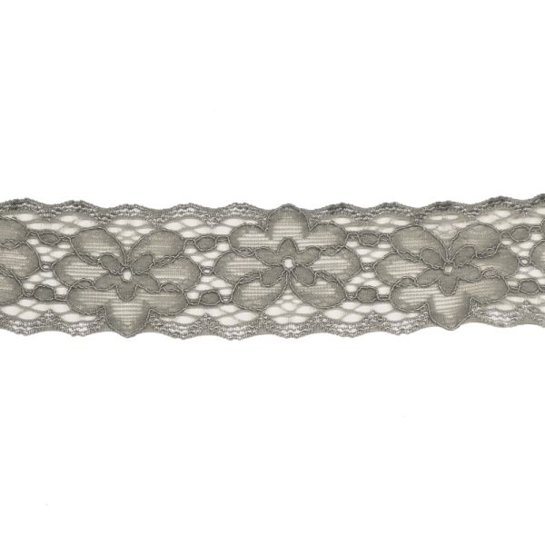 Elastische Spitzenborte Wäschespitze mit Bogenkanten - grau 26 mm